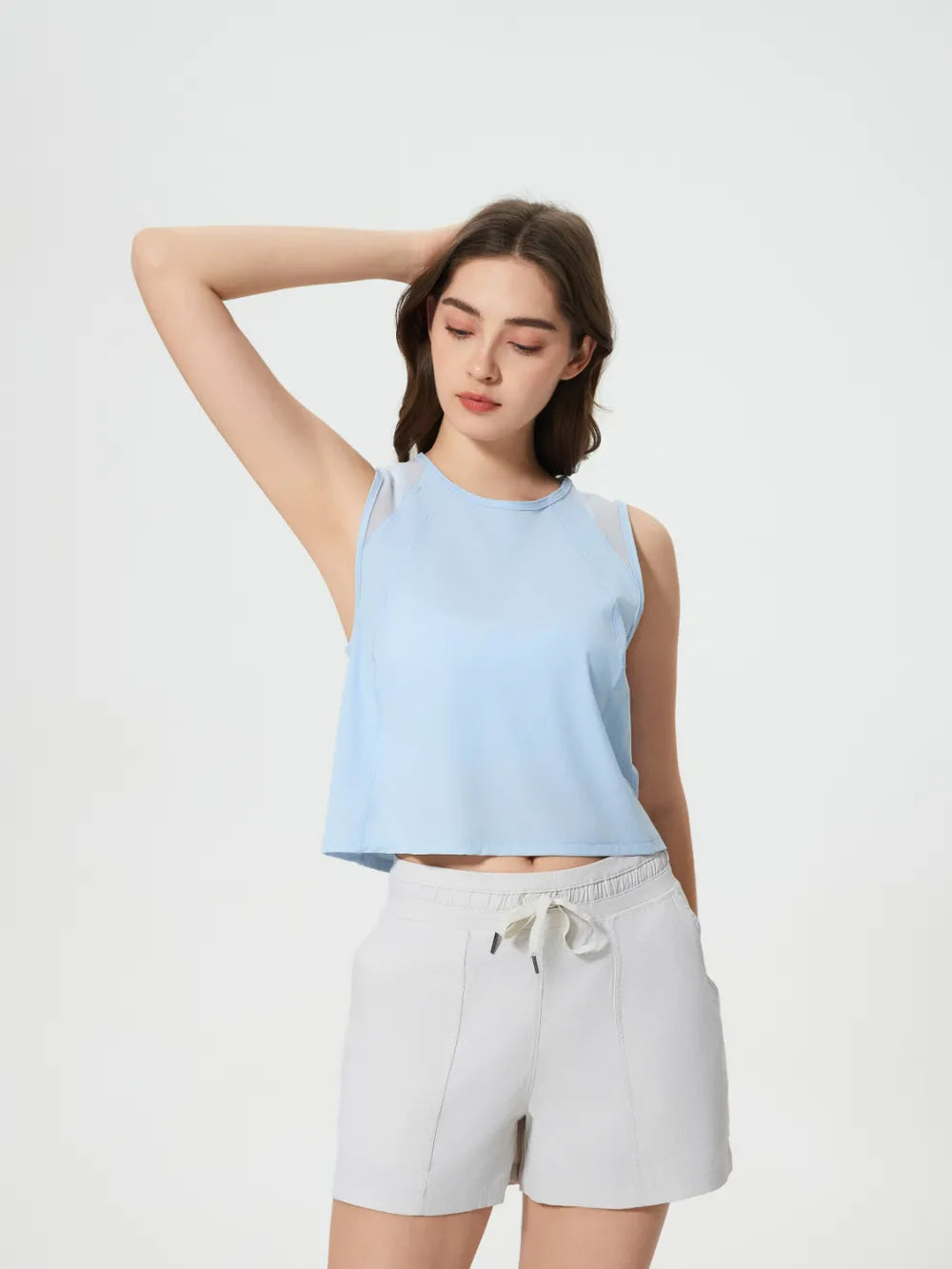 Open Back Slit Round Neck Activewear Tank Top
