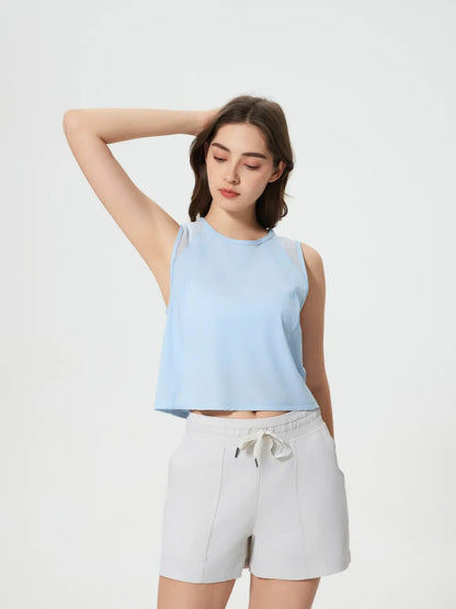 Open Back Slit Round Neck Activewear Tank Top