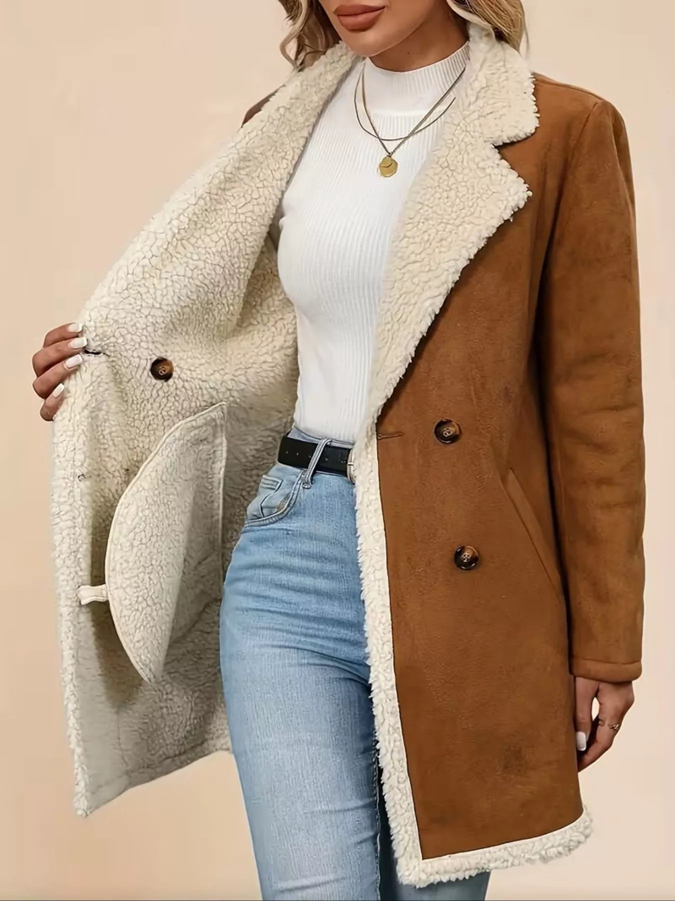 Double-Breasted Suede Coat