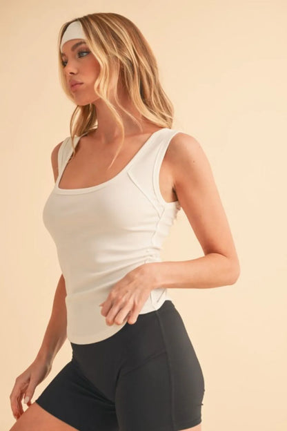 Casual Fitted Square Neck Wide Strap Tank Top in Snow | Trendy Tops Outfit Idea for Women by Ro + Ivy | Elevated Basics, Modern Comfort & Style