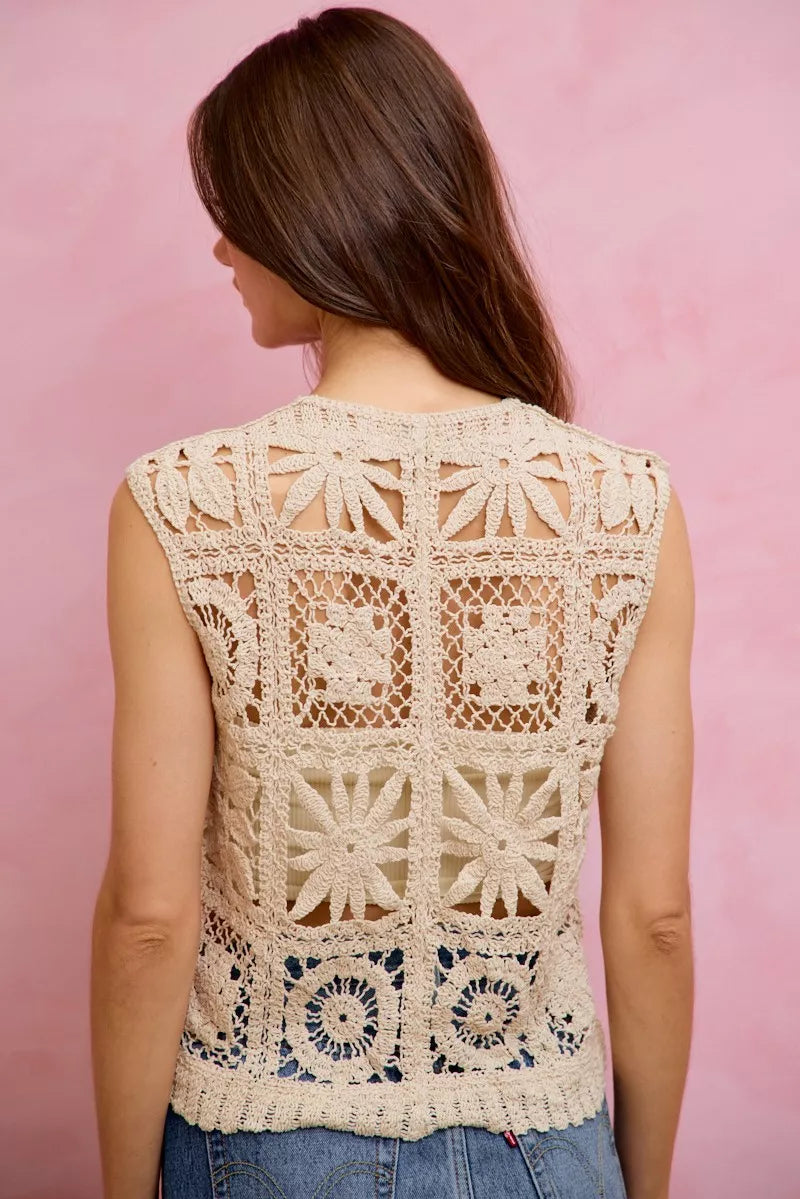 Women's Crochet Sleeveless Vest Top - Knit Vests