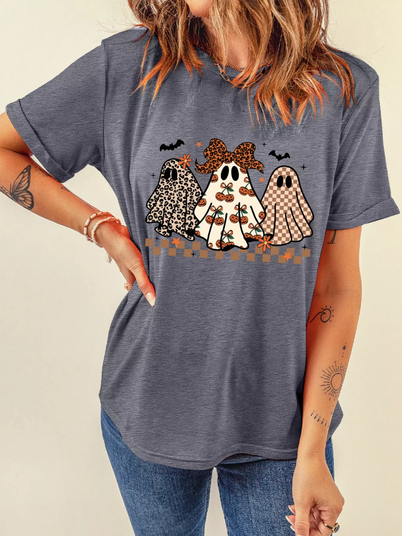 Halloween Ghosts Round Neck T-Shirt Dark Gray