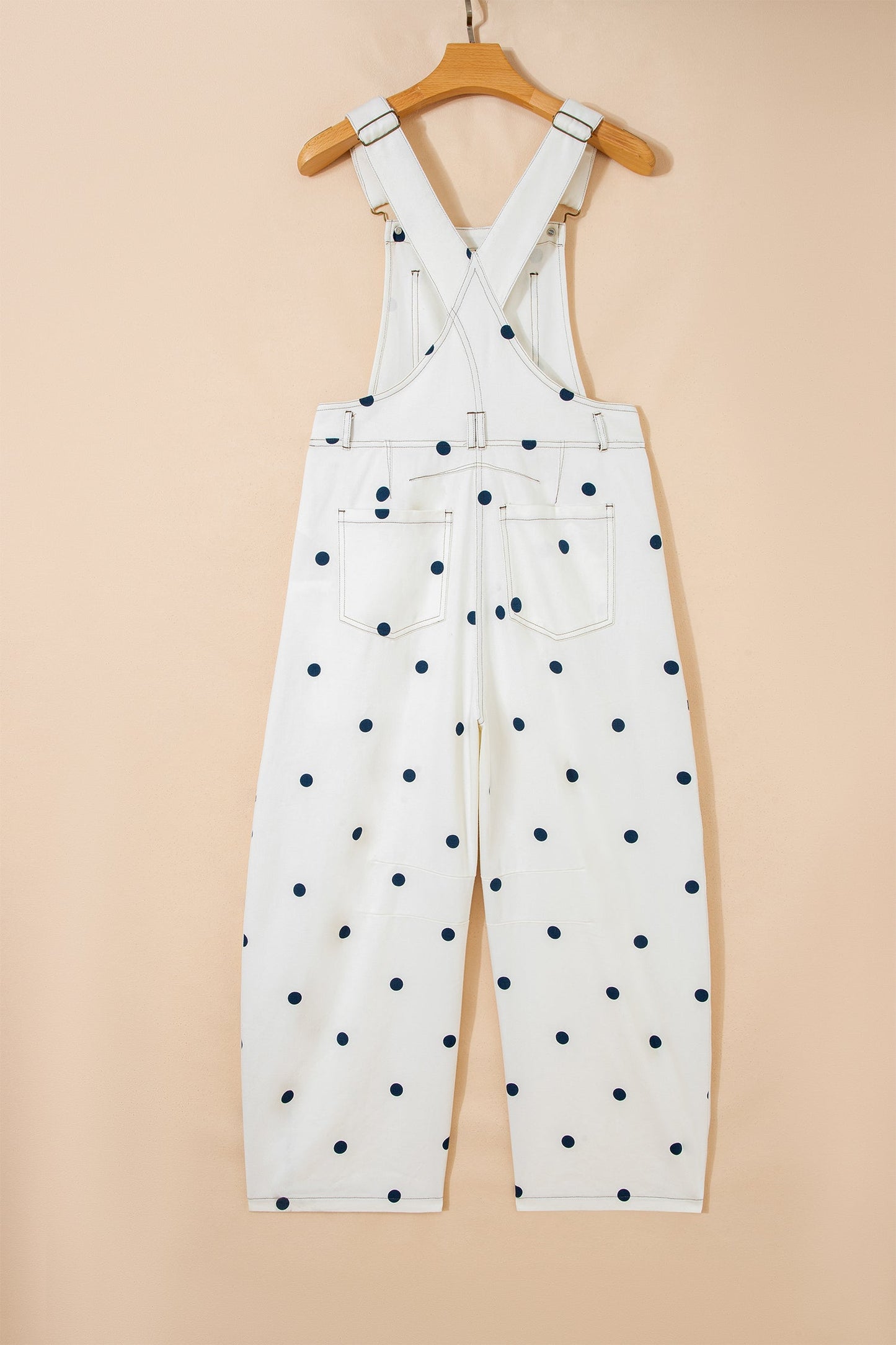 Polka Dot Denim Barrel Leg Overalls