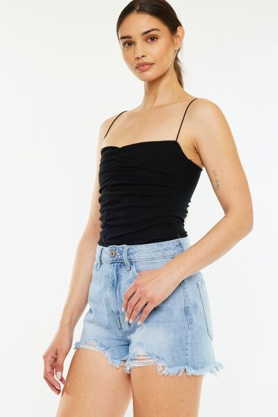 Raw Hem Distressed High Waist Denim Shorts - Ro + Ivy