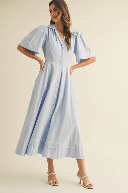 Floral Embroidered Maxi Dress with Button-Down Front - Maxi Dresses