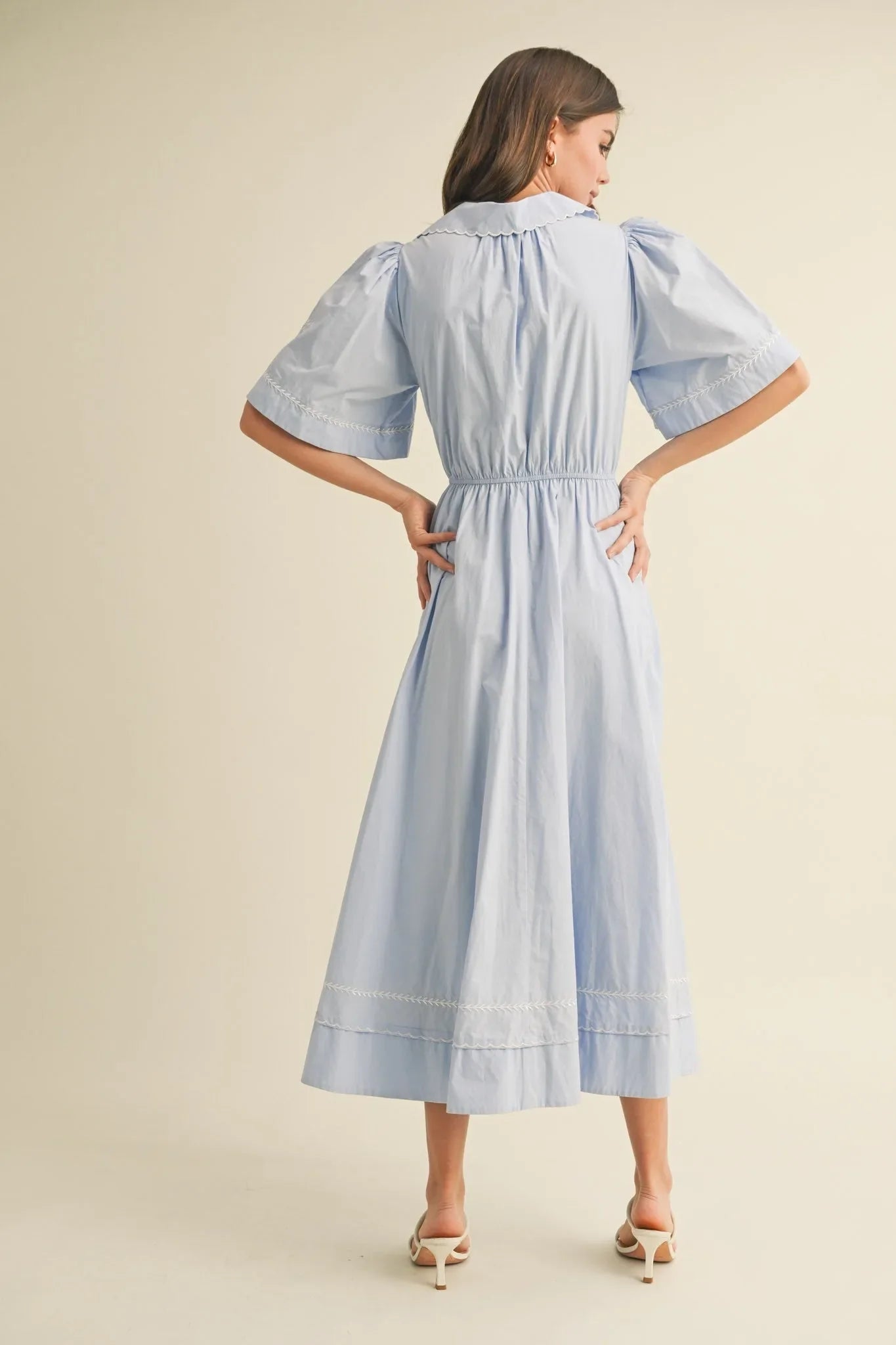 Floral Embroidered Maxi Dress with Button-Down Front - Maxi Dresses
