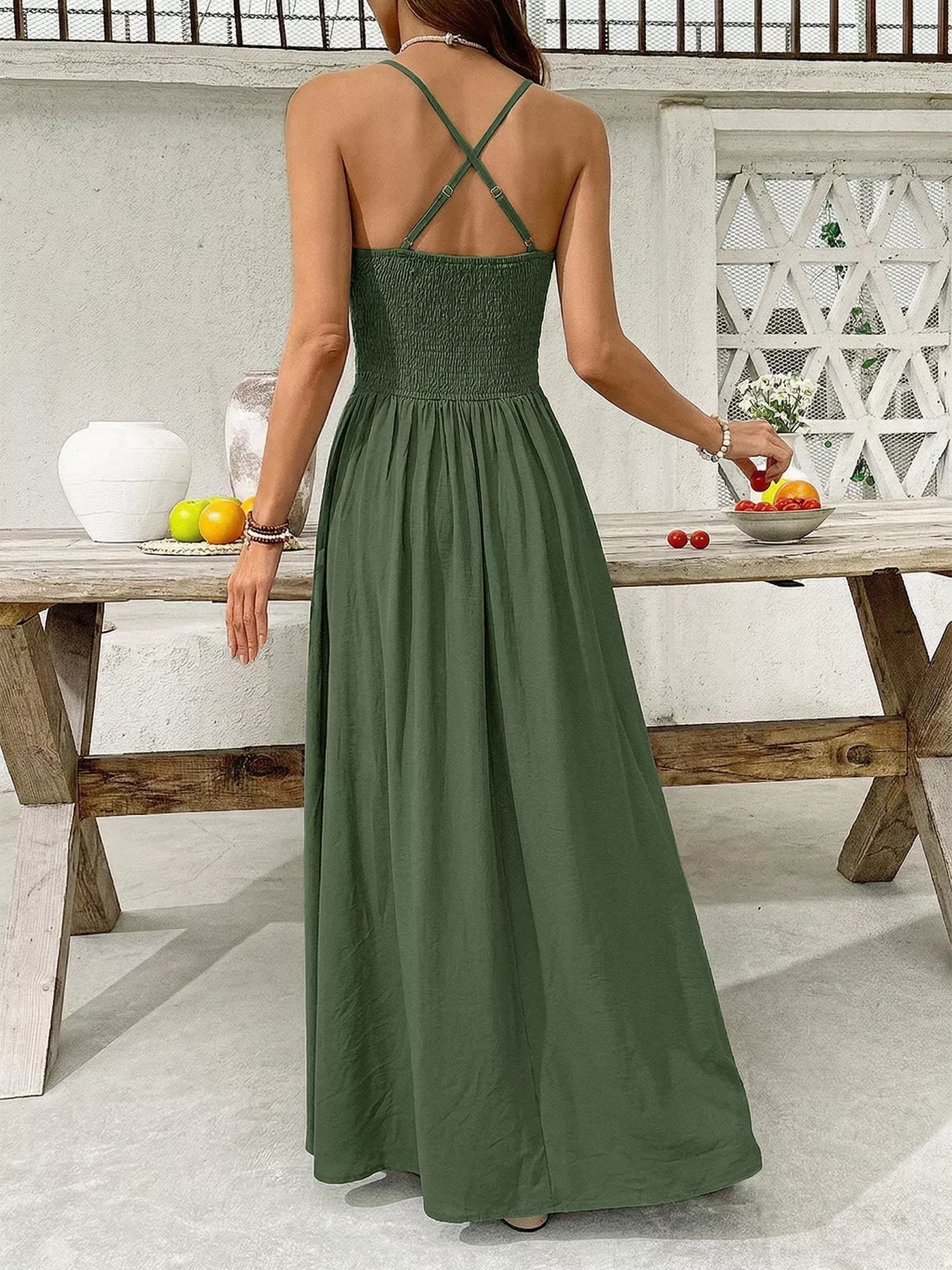 Women's Lace Trim Spaghetti Strap Maxi Dress - Maxi Dresses