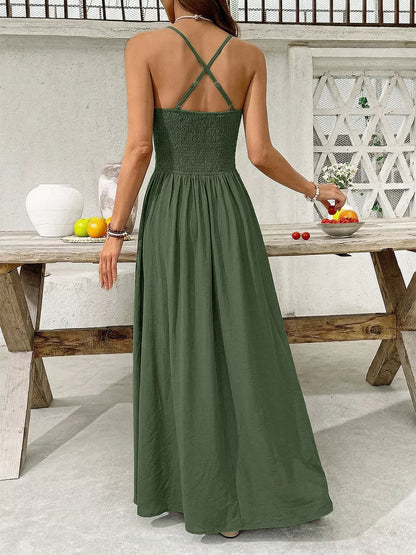 Women's Lace Trim Spaghetti Strap Maxi Dress - Maxi Dresses