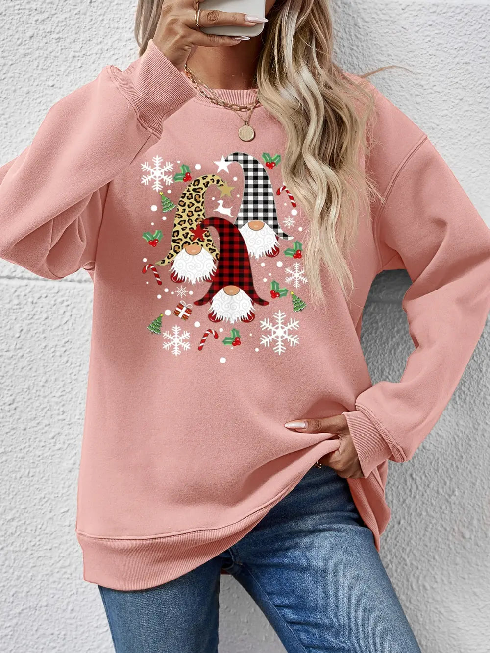 Faceless Gnomes Graphic Drop-Shoulder Sweatshirt