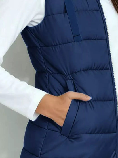 Zip Up Longline Hooded Puffer Vest