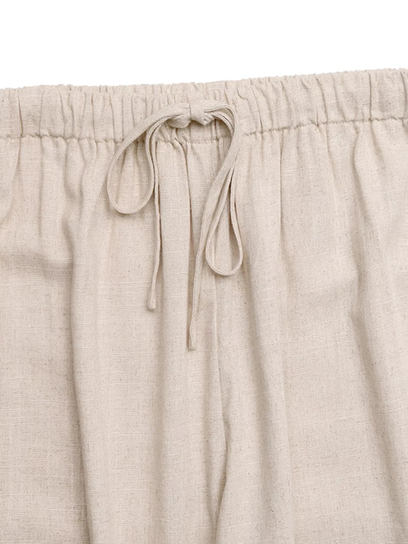 Women's Linen Blend Wide Leg Drawstring Pants - Pants