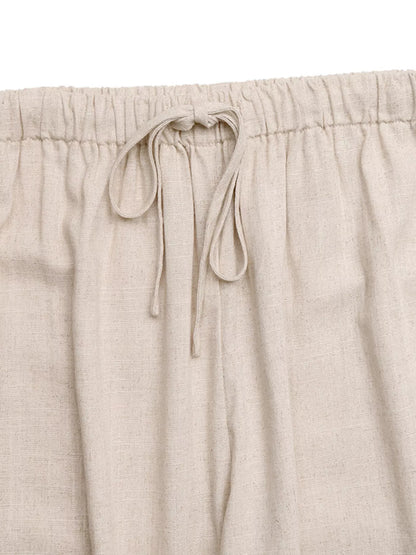 Women's Linen Blend Wide Leg Drawstring Pants - Pants