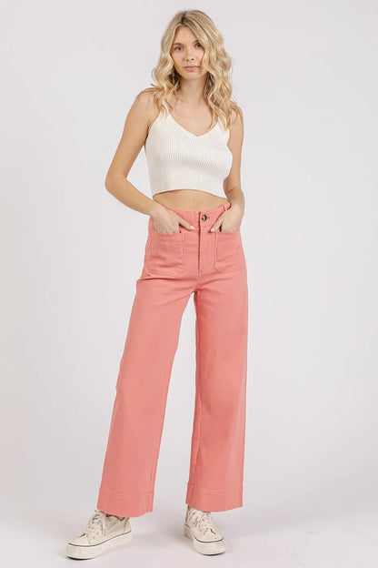 Twill Patch Pocket High Rise Wide Leg Pants – outfit idea for women | Ro + Ivy