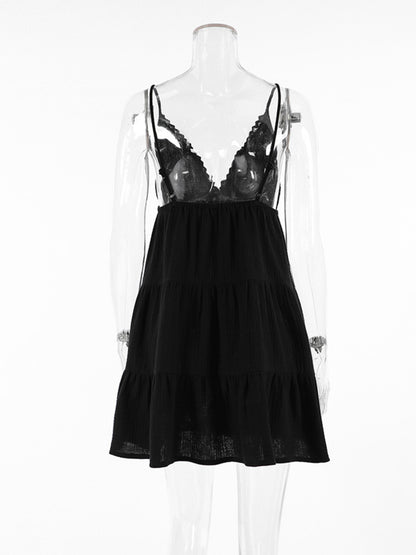 V-Neck Tiered Mini Dress - Mini Dresses