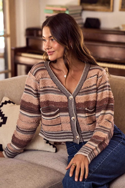 Textured Variegated Multi Color Cardigan - Cardigans