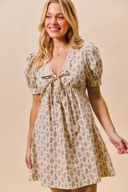 Floral Print Lace Trim Short Sleeves Mini Dress | Trendy Mini Dresses Outfit Idea for Women by Ro + Ivy | Elevated Basics, Modern Comfort & Style