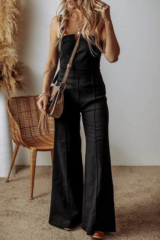 Spaghetti Straps Flare Denim Jumpsuit - Jumpsuits