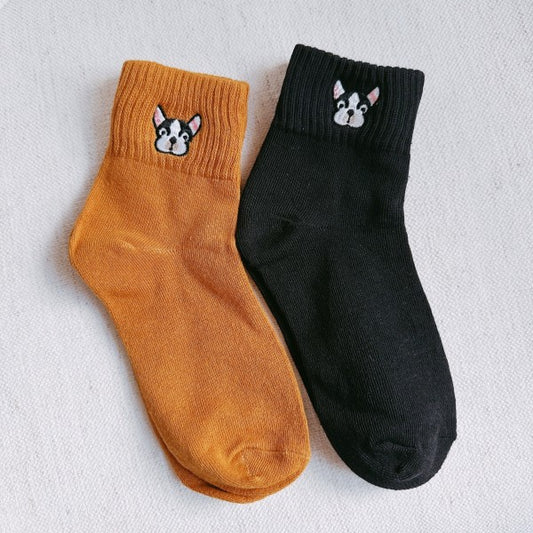 As Shown One Size French Bulldog Embroidered Ankle Socks Set Of 2 | Trendy Socks Outfit Idea for Women by Ro + Ivy | Elevated Basics, Modern Comfort & Style