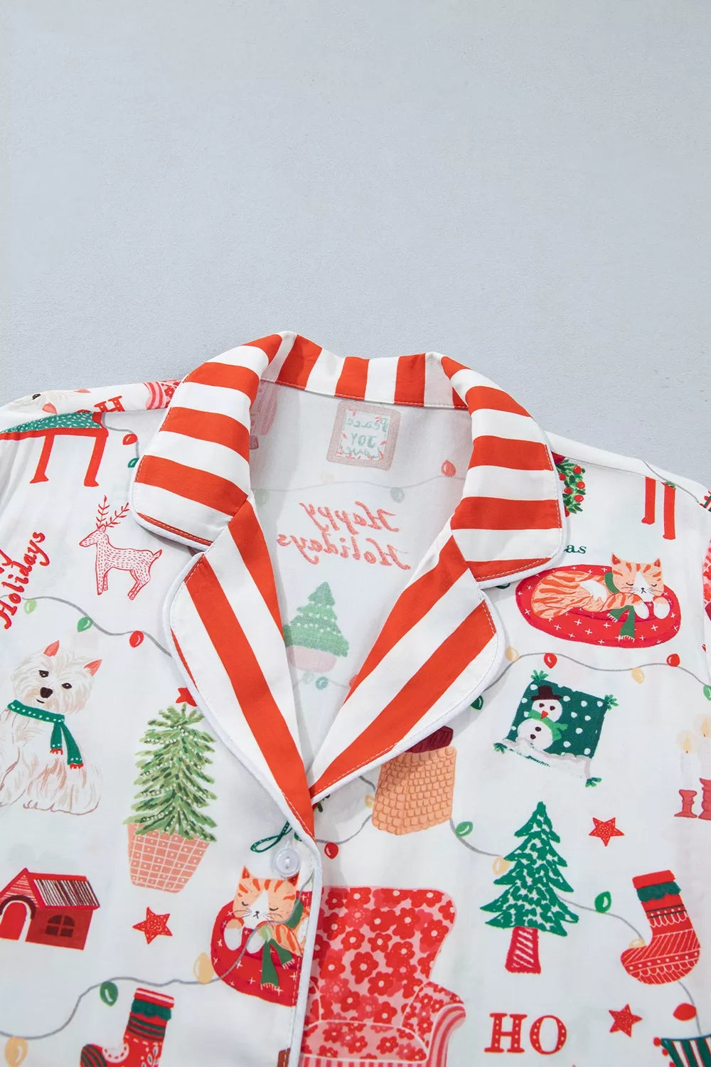 Striped Holiday Two-Piece Lounge Set with Button-Front Top and Matching Pants