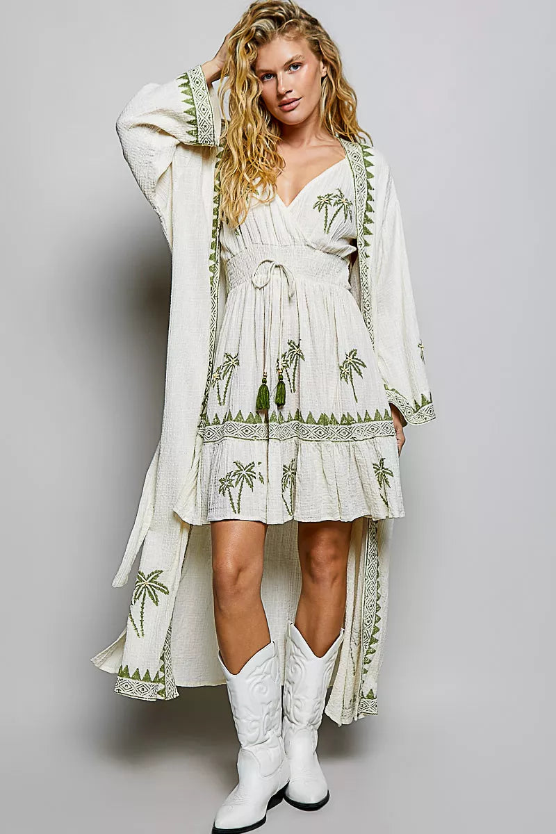 Women's Palm Tree Print Wrap Ruffle Hem Mini Dress - Mini Dresses