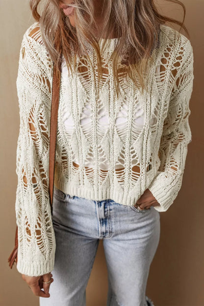 Women's Hollow Out Long Sleeve Knit Cover Up - Knit Tops