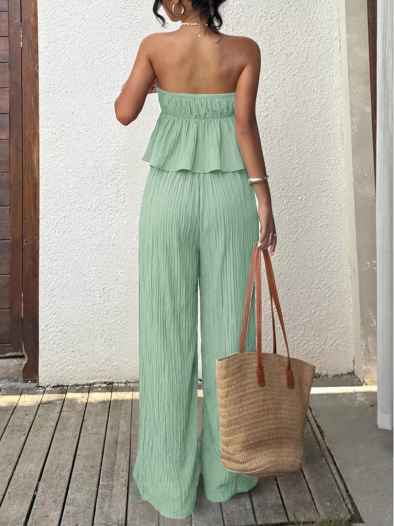 Women's Tube Top and Wide Leg Pants Set - Matching Sets