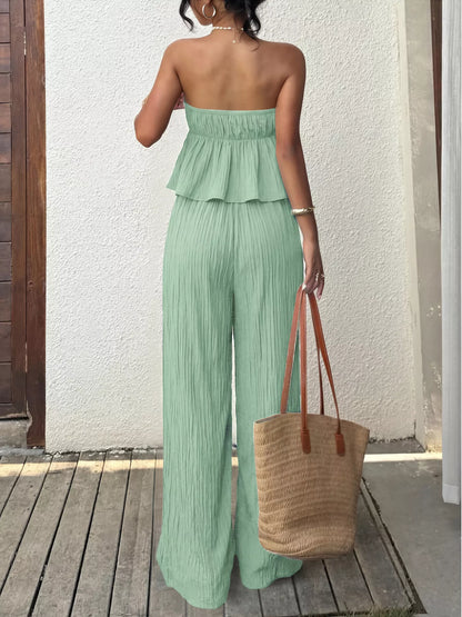 Women's Tube Top and Wide Leg Pants Set - Matching Sets