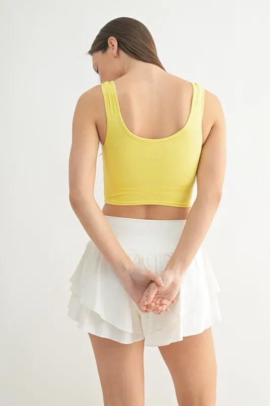Ruched Front Active Tank Top in Lemon – outfit idea for women | Ro + Ivy