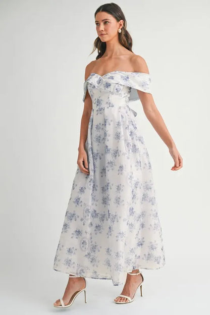 Floral Printed Off Shoulder Maxi Dress – outfit idea for women | Ro + Ivy