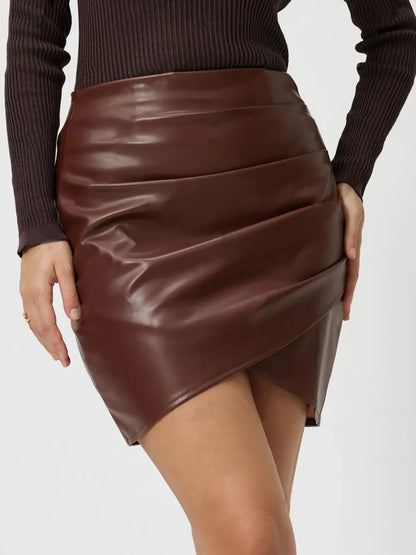 Ruched Asymmetrical Hem Mini Skirt with Stretch Fabric