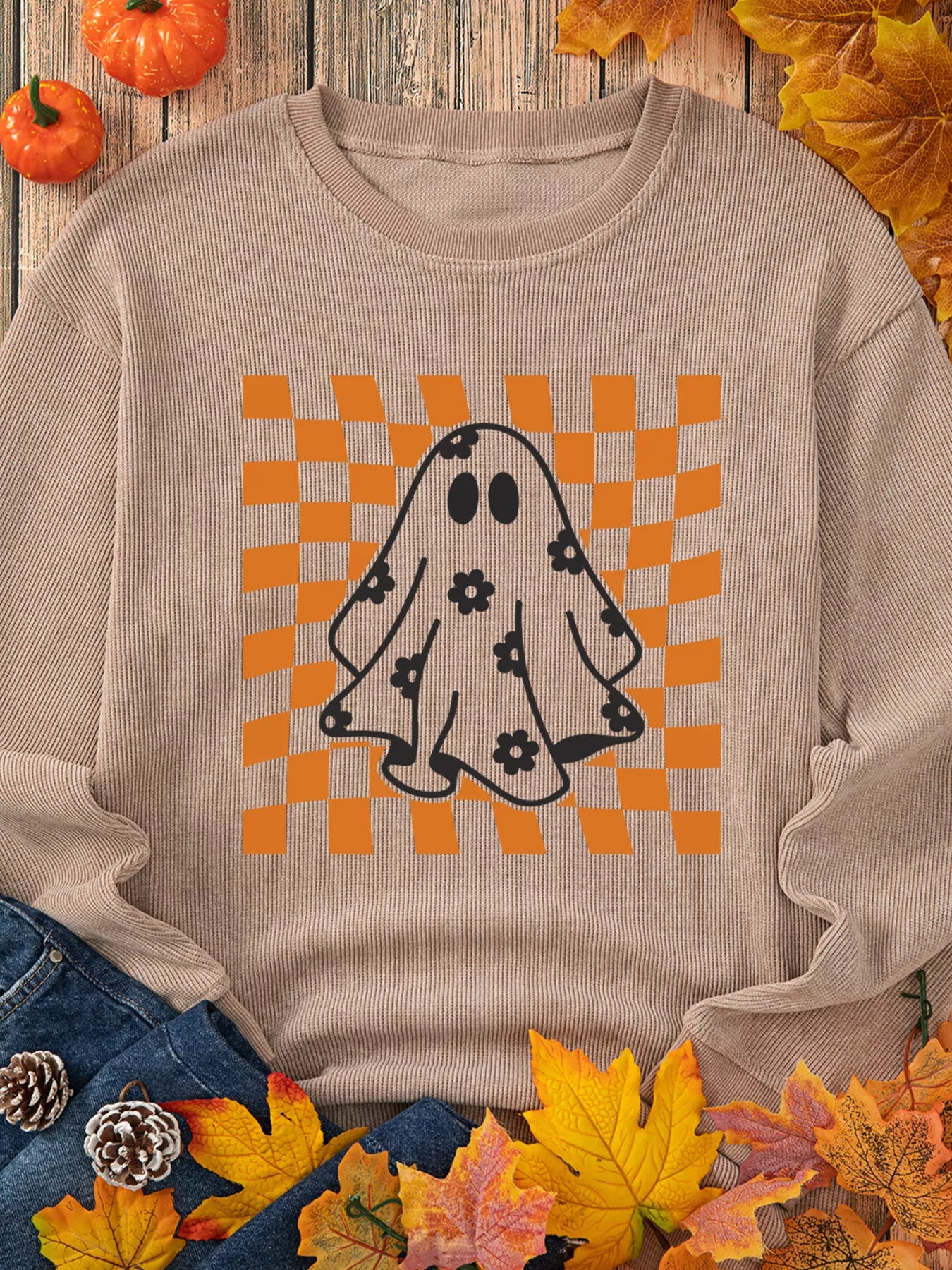 Halloween Checkerboard Ghost Corded Sweatshirt