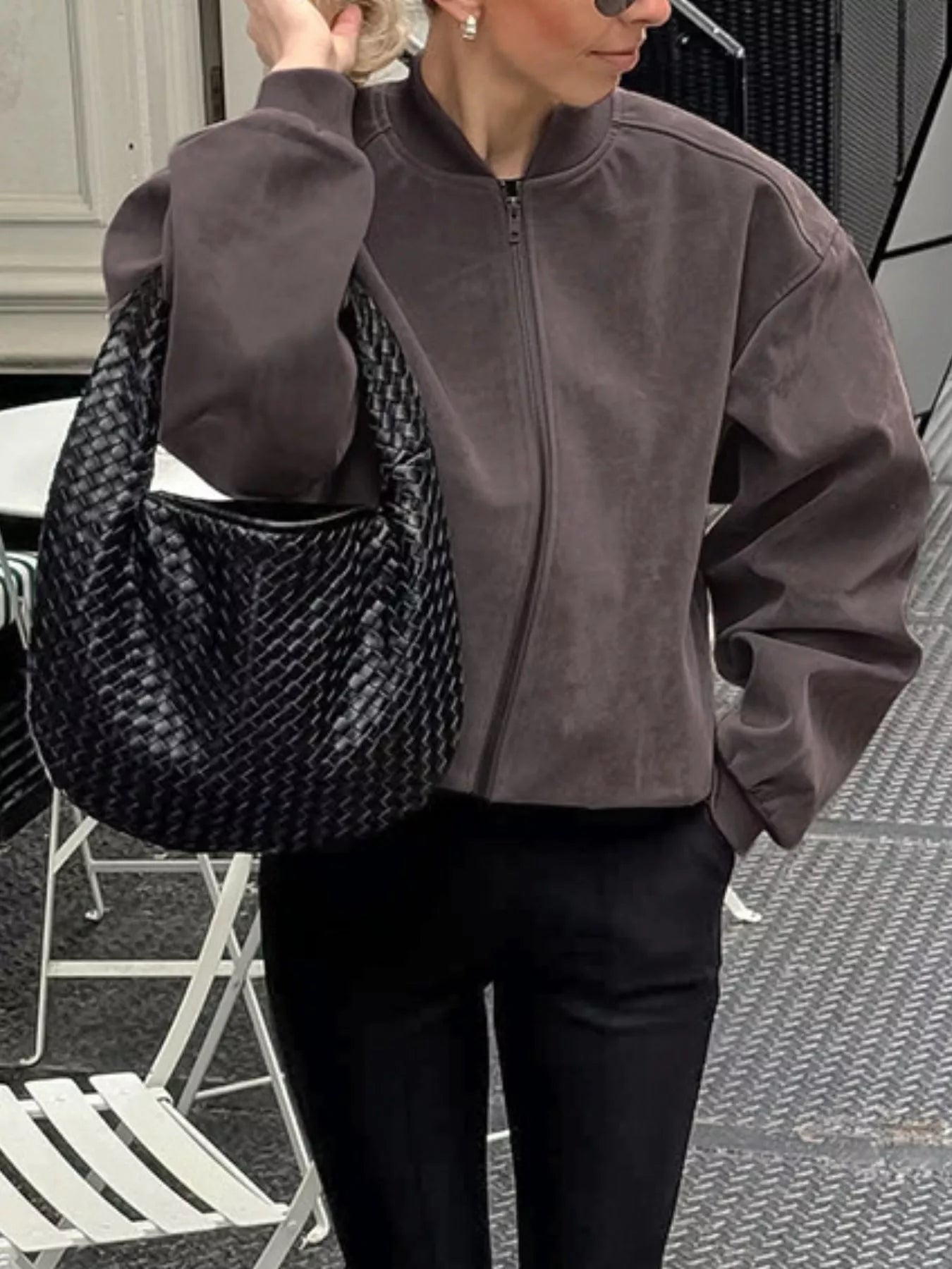 Dropped Shoulder Zip Up Bomber Jacket