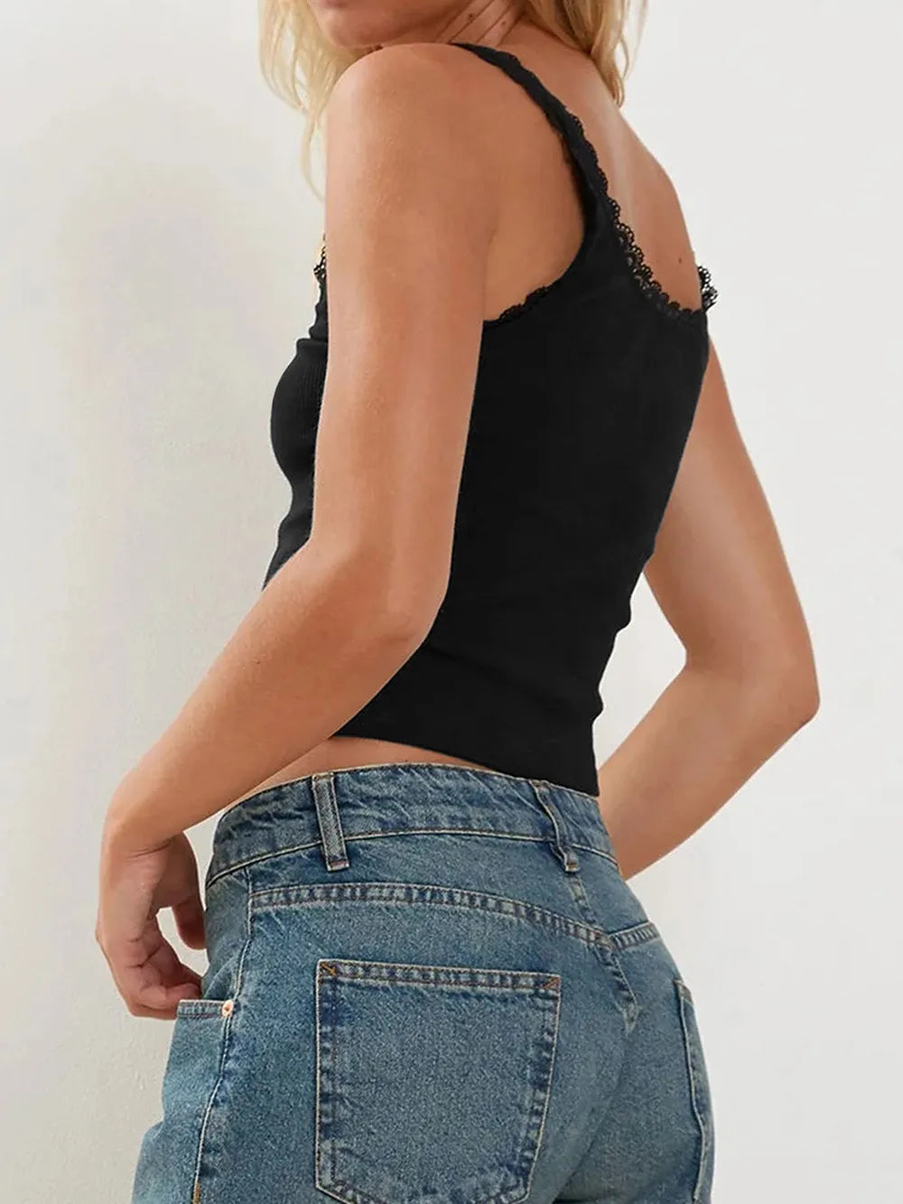 Lace Detail Square Neck Tank Top