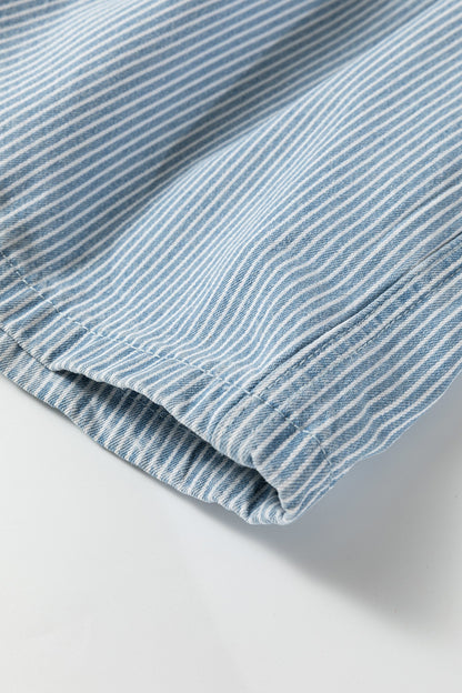 Elastic Waist Striped Relaxed Fit Casual Denim Shorts — Breezy Summer Everyday Style - Denim Shorts