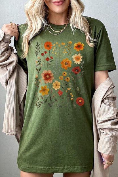 Retro Wildflowers Plus Size Graphic T-Shirt – OLIVE outfit idea for women | Ro + Ivy