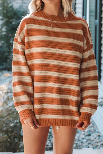 Women's Striped Oversized Dropped Shoulder Sweater - Sweaters