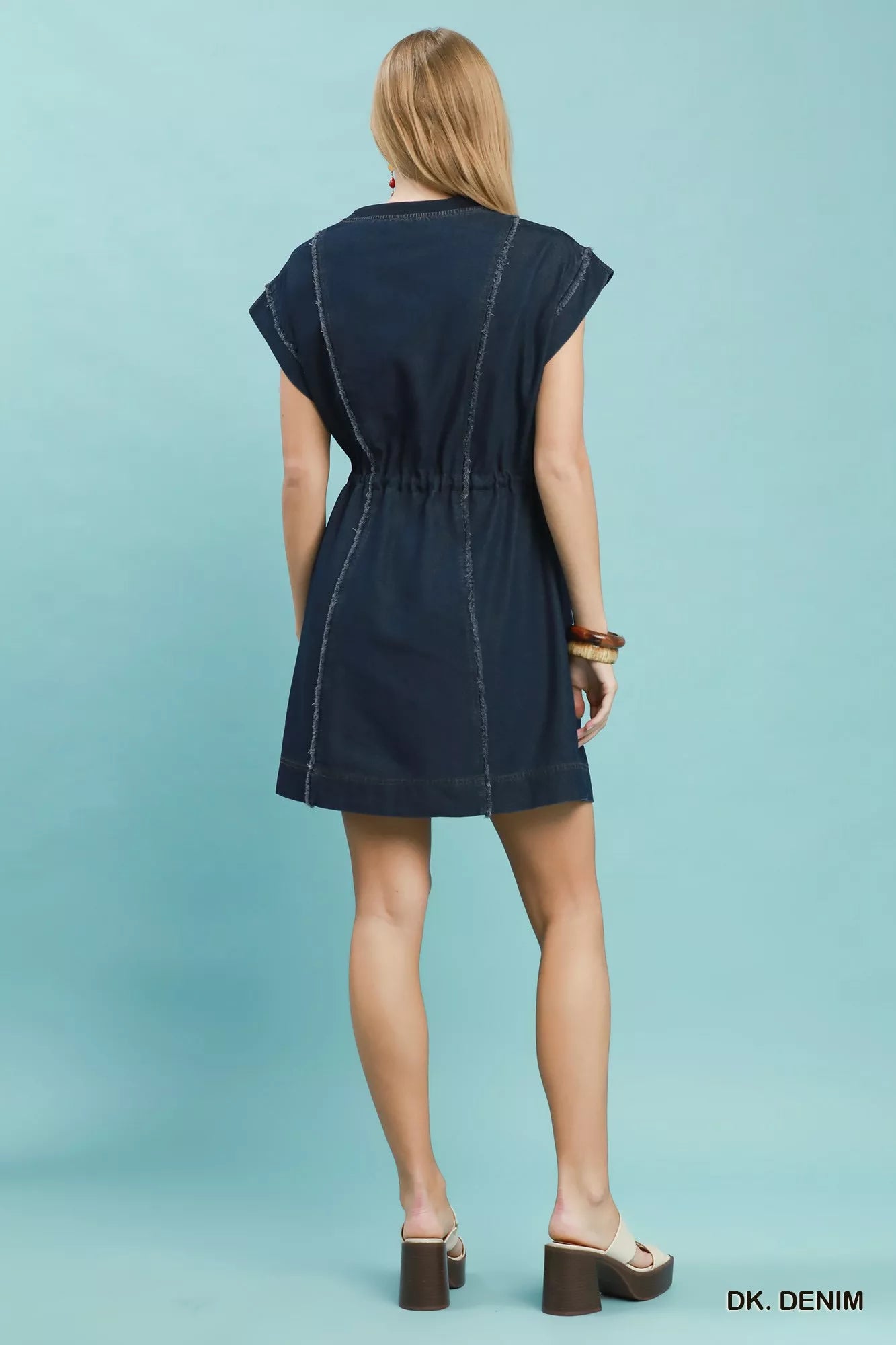 Women's Frayed Hem Denim Mini Dress - Mini Dresses