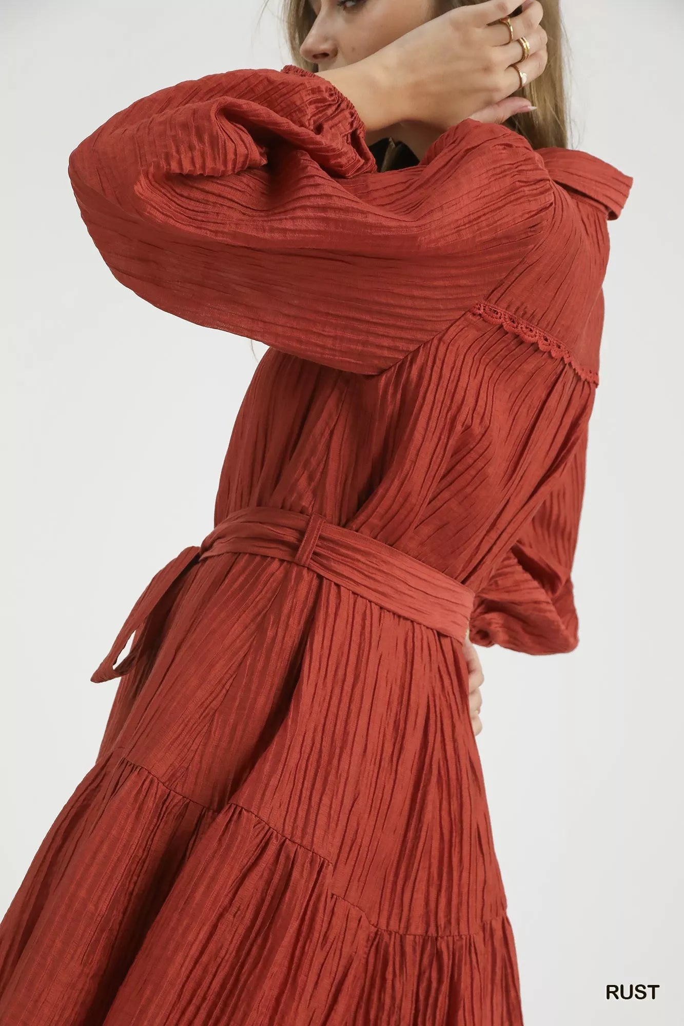 Button-Front Crinkle Textured Long Sleeve with Waist Tie Mini Dress | Trendy Mini Dresses Outfit Idea for Women by Ro + Ivy | Elevated Basics, Modern Comfort & Style