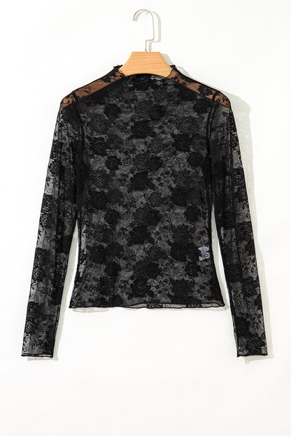 Floral Sheer Mesh Long Sleeve Top