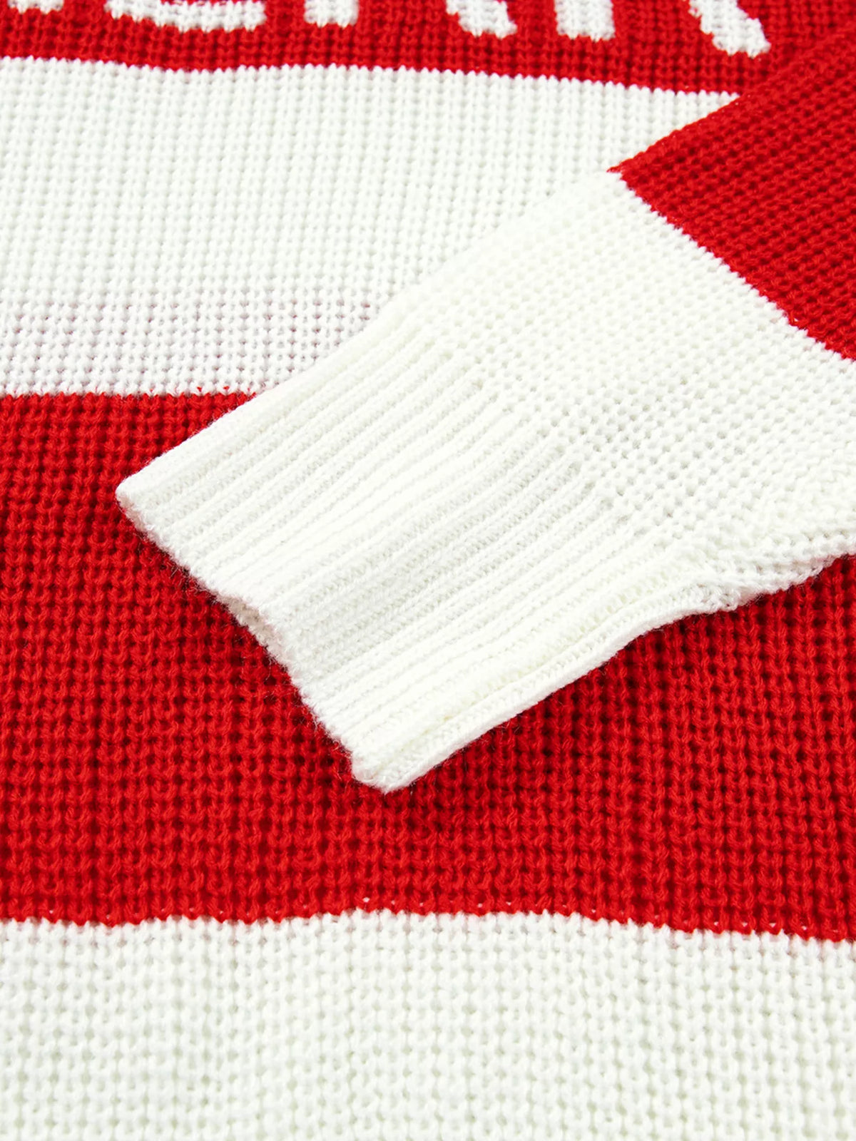 Striped Merry Christmas Drop-Shoulder Long-Sleeve Sweater