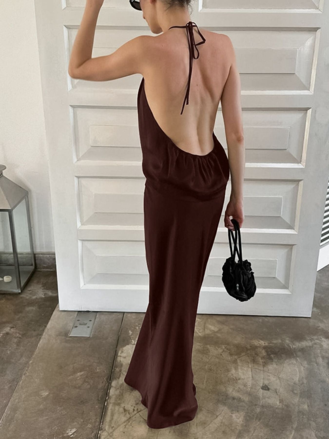 Women's Backless Halter Neck Maxi Dress - Maxi Dresses