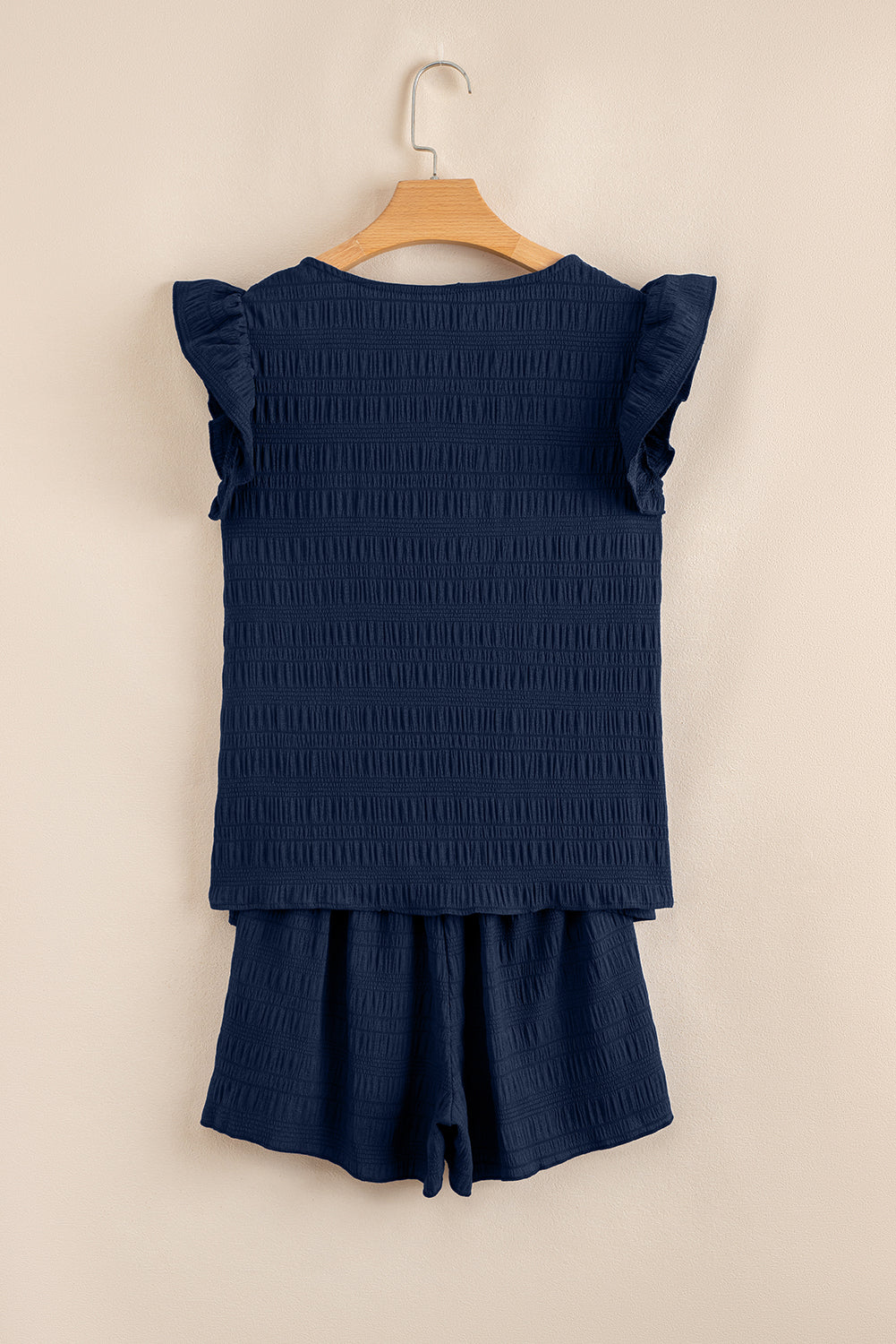 Textured Square Neck Top & Shirred High Waist Shorts Two-Piece Set — Chic Casual Style - Two Piece Sets/Short Sets