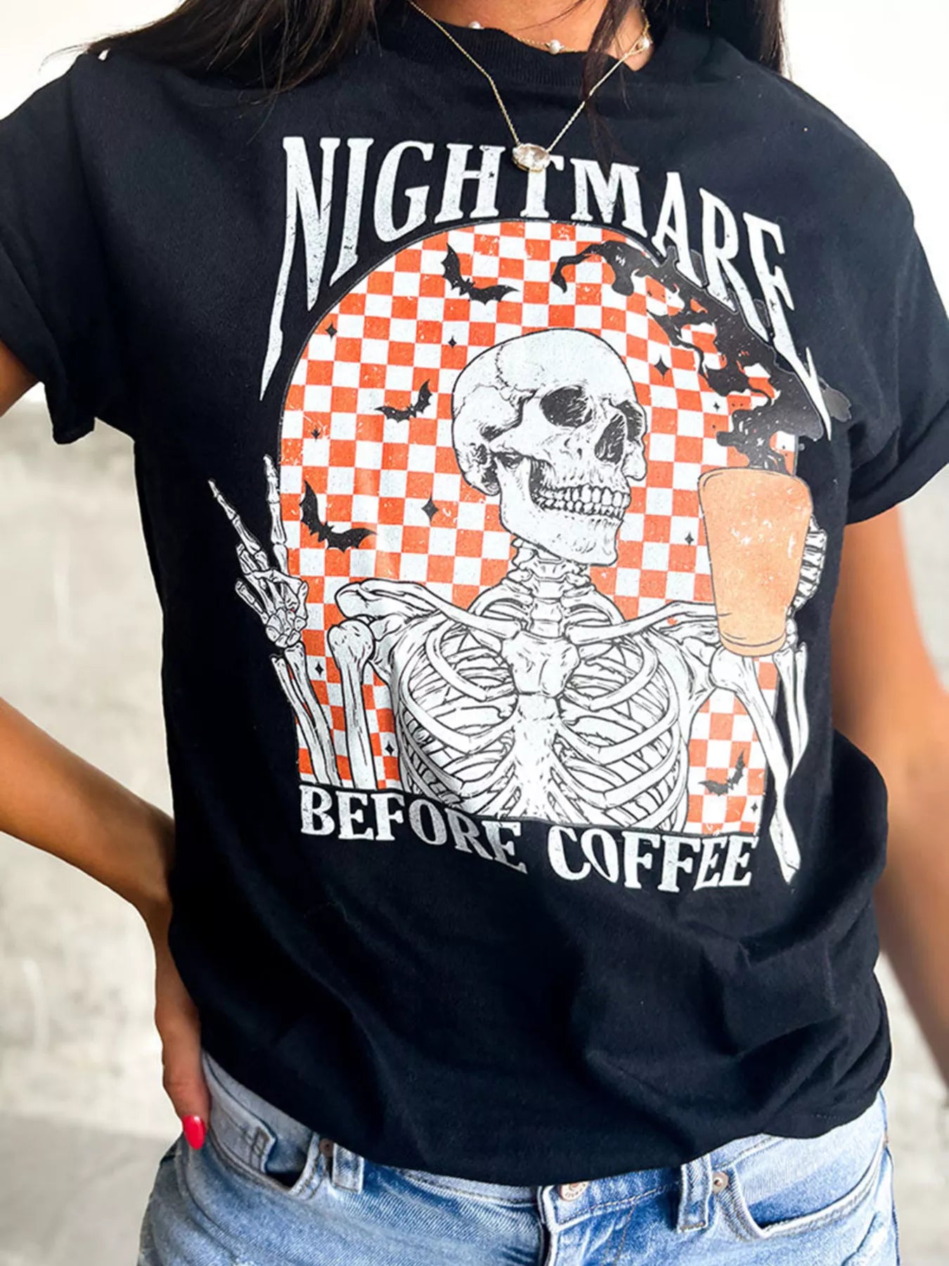 Halloween Nightmare Skeleton Checkerboard T-Shirt
