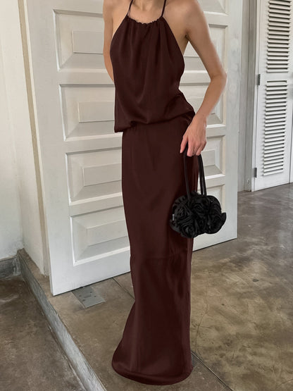 Women's Backless Halter Neck Maxi Dress - Maxi Dresses