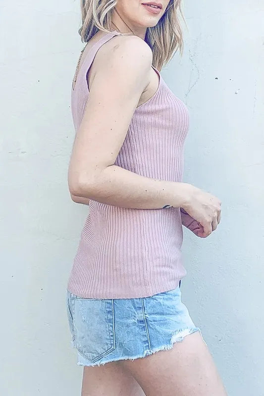 Ribbed Knit Slim Tank Top - Tank Tops