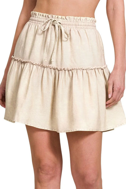 Tencel Washed Tiered Mini Skirts – SAND BEIGE outfit idea for women | Ro + Ivy
