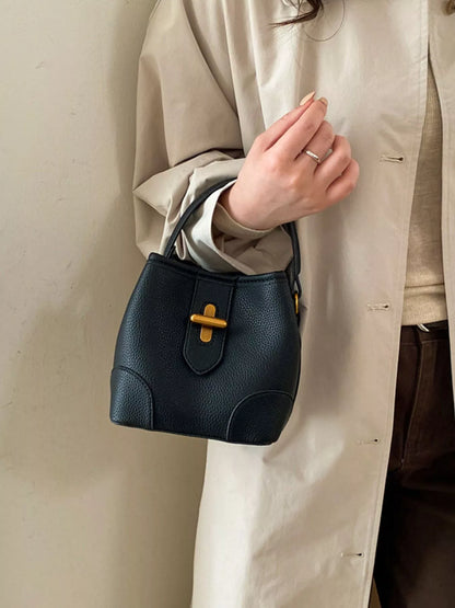 Textured Faux Leather Bucket Crossbody Bag