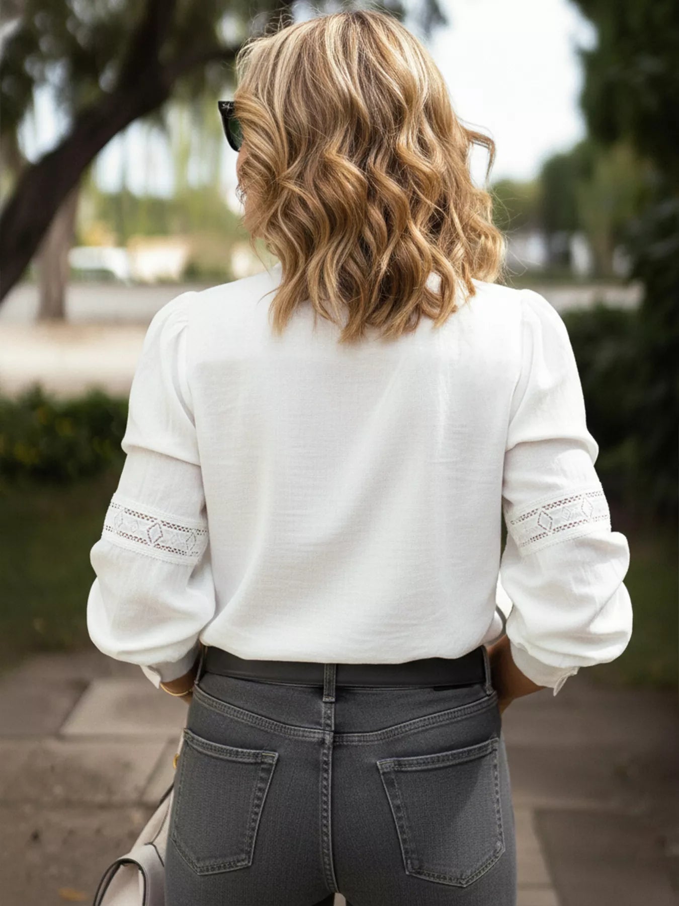 Women's Lightweight Lace Trim Long Sleeve Shirt - Shirts