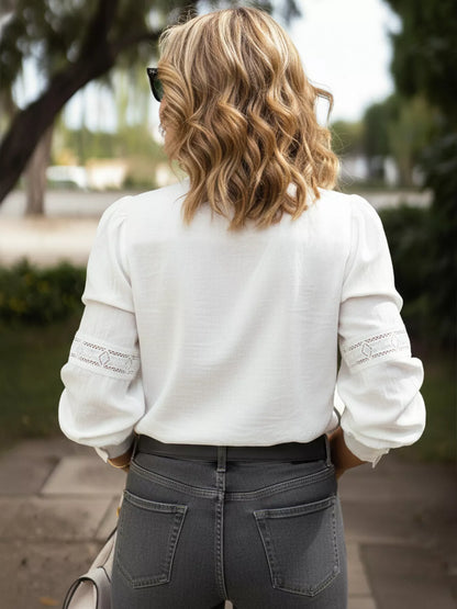 Women's Lightweight Lace Trim Long Sleeve Shirt - Shirts