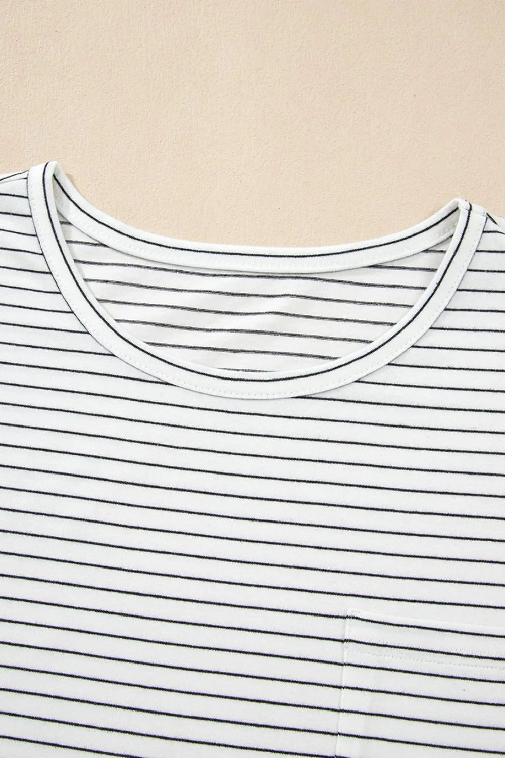 Stripe Short Sleeve Crew Neck Casual Tee With Chest Pocket - Shirts